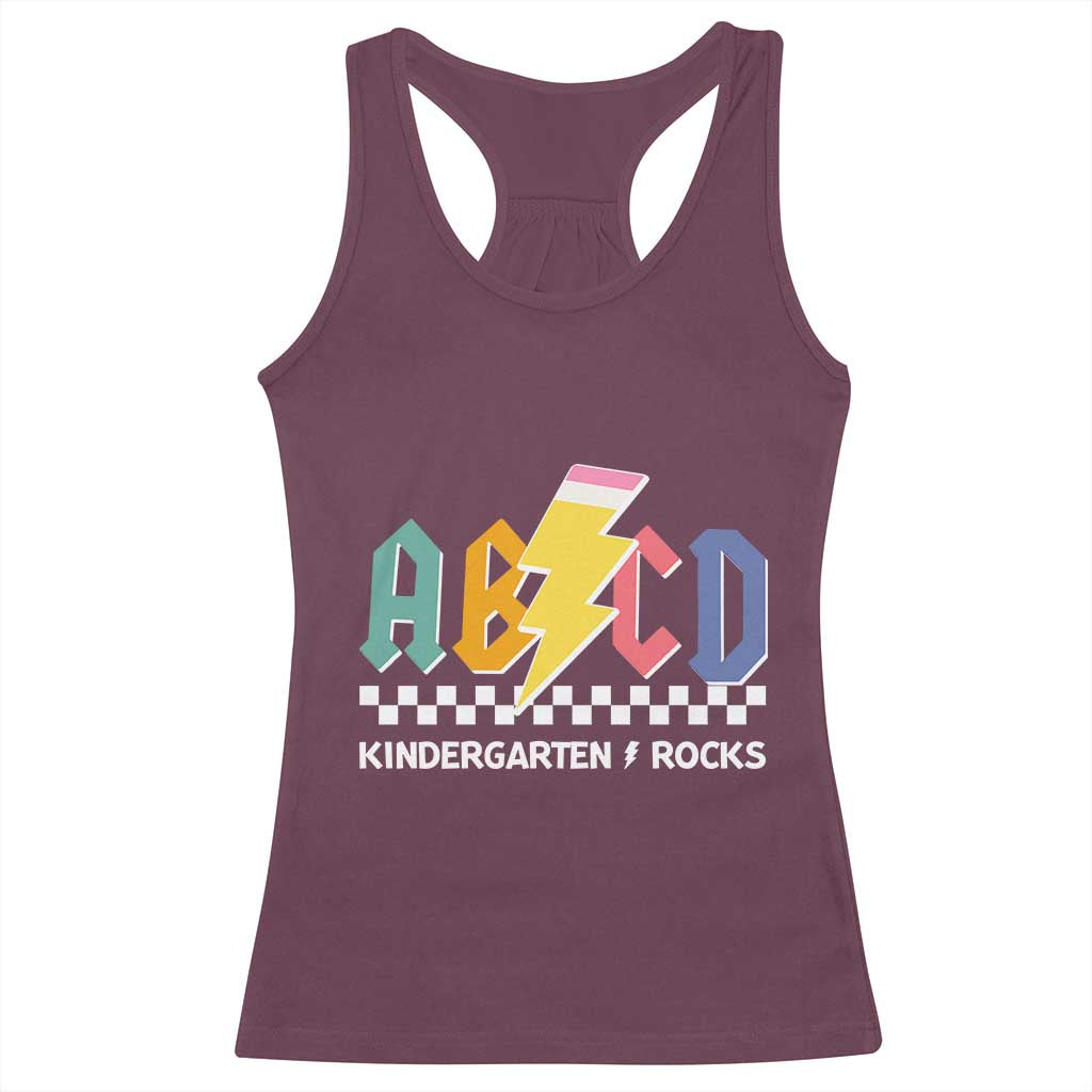 ABCD Kindergarten Rock And Roll Racerback Tank Top Teachers Back To School TS11 Maroon Print Your Wear