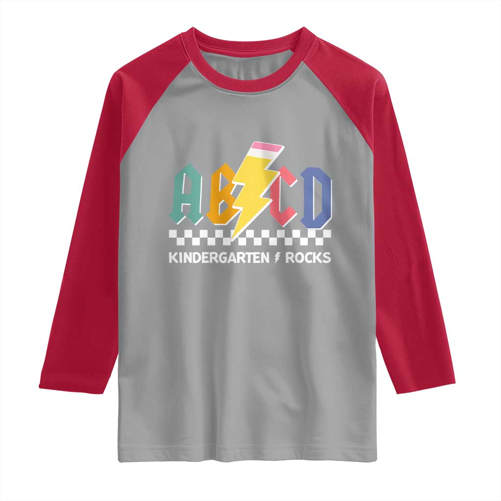 ABCD Kindergarten Rock And Roll Raglan Shirt Teachers Back To School TS11 Sport Gray Red Print Your Wear