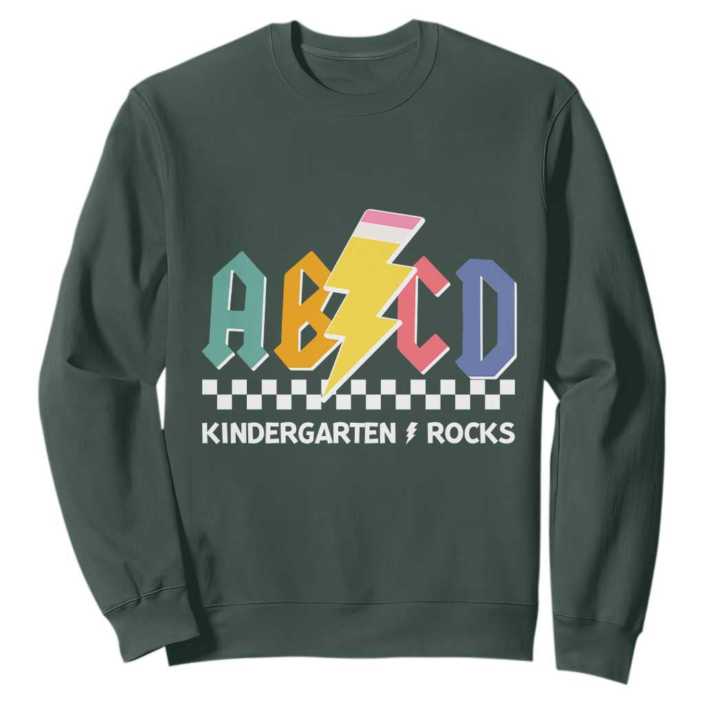 ABCD Kindergarten Rock And Roll Sweatshirt Teachers Back To School TS11 Dark Forest Green Print Your Wear