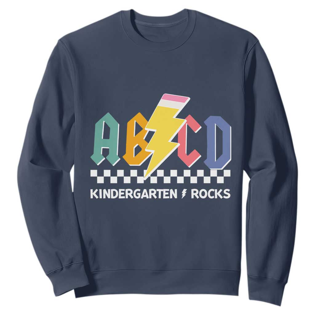 ABCD Kindergarten Rock And Roll Sweatshirt Teachers Back To School TS11 Navy Print Your Wear