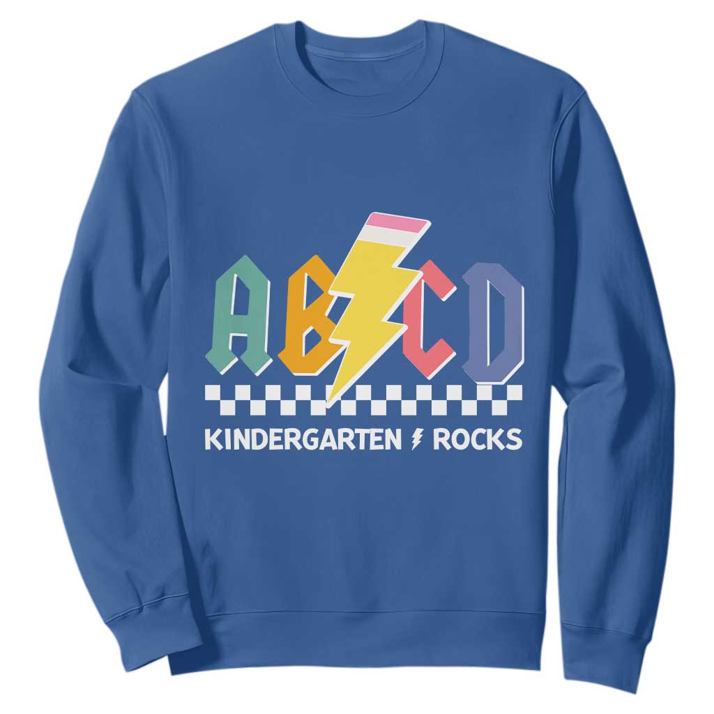 ABCD Kindergarten Rock And Roll Sweatshirt Teachers Back To School TS11 Royal Blue Print Your Wear