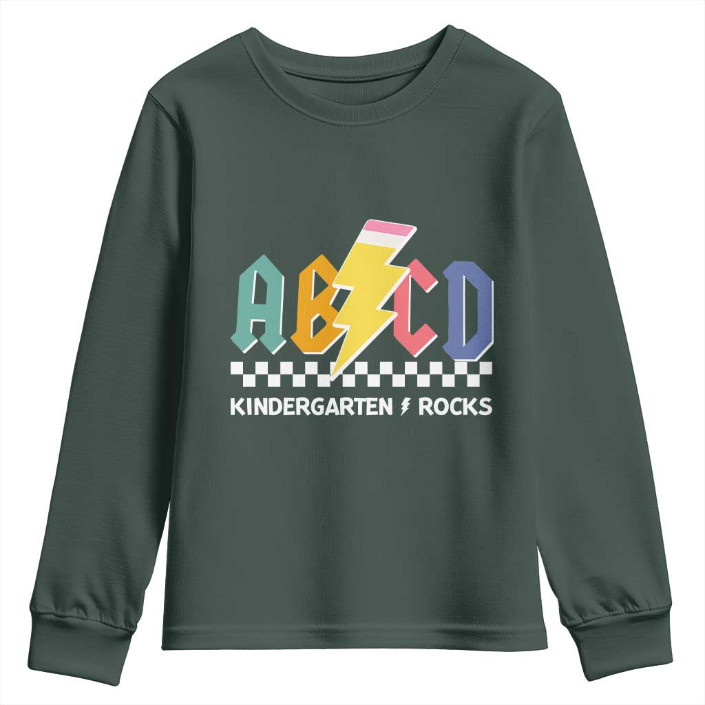 ABCD Kindergarten Rock And Roll Youth Sweatshirt Teachers Back To School TS11 Dark Forest Green Print Your Wear