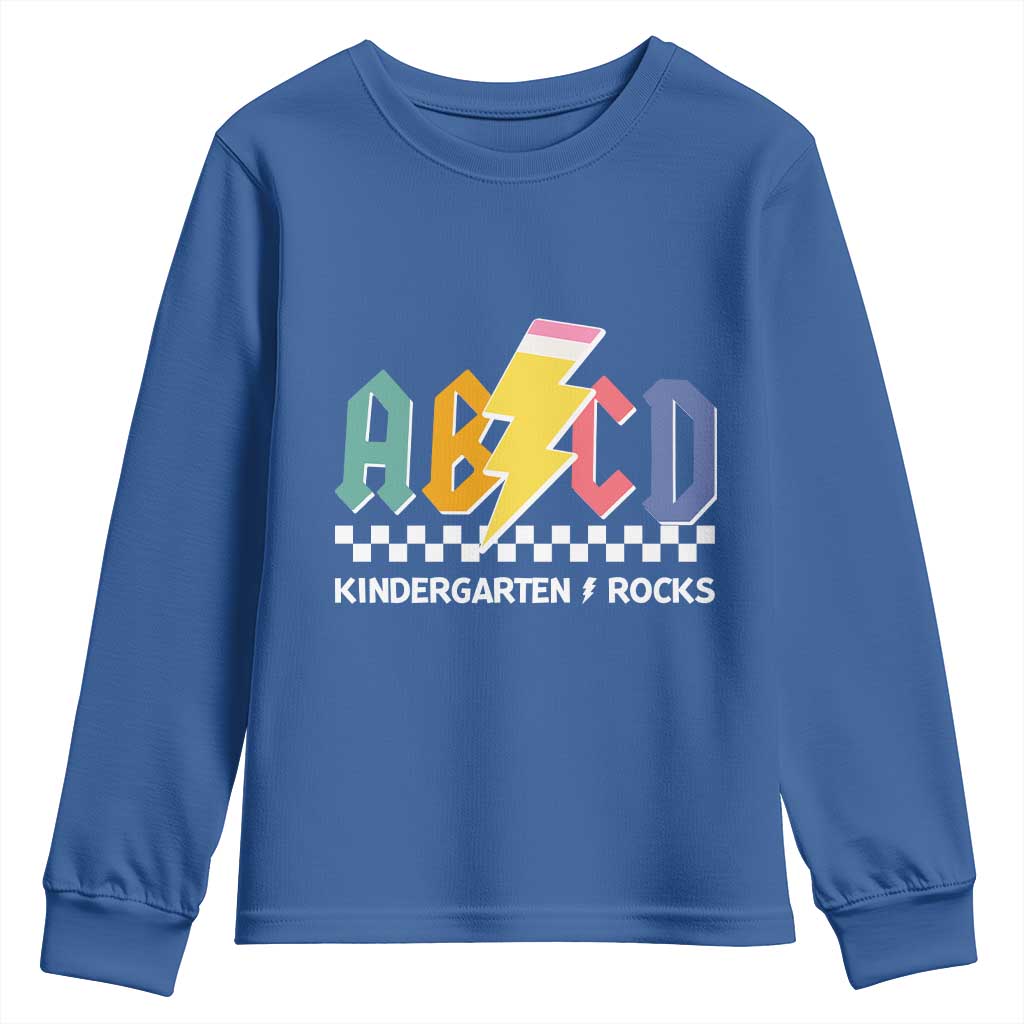 ABCD Kindergarten Rock And Roll Youth Sweatshirt Teachers Back To School TS11 Royal Blue Print Your Wear