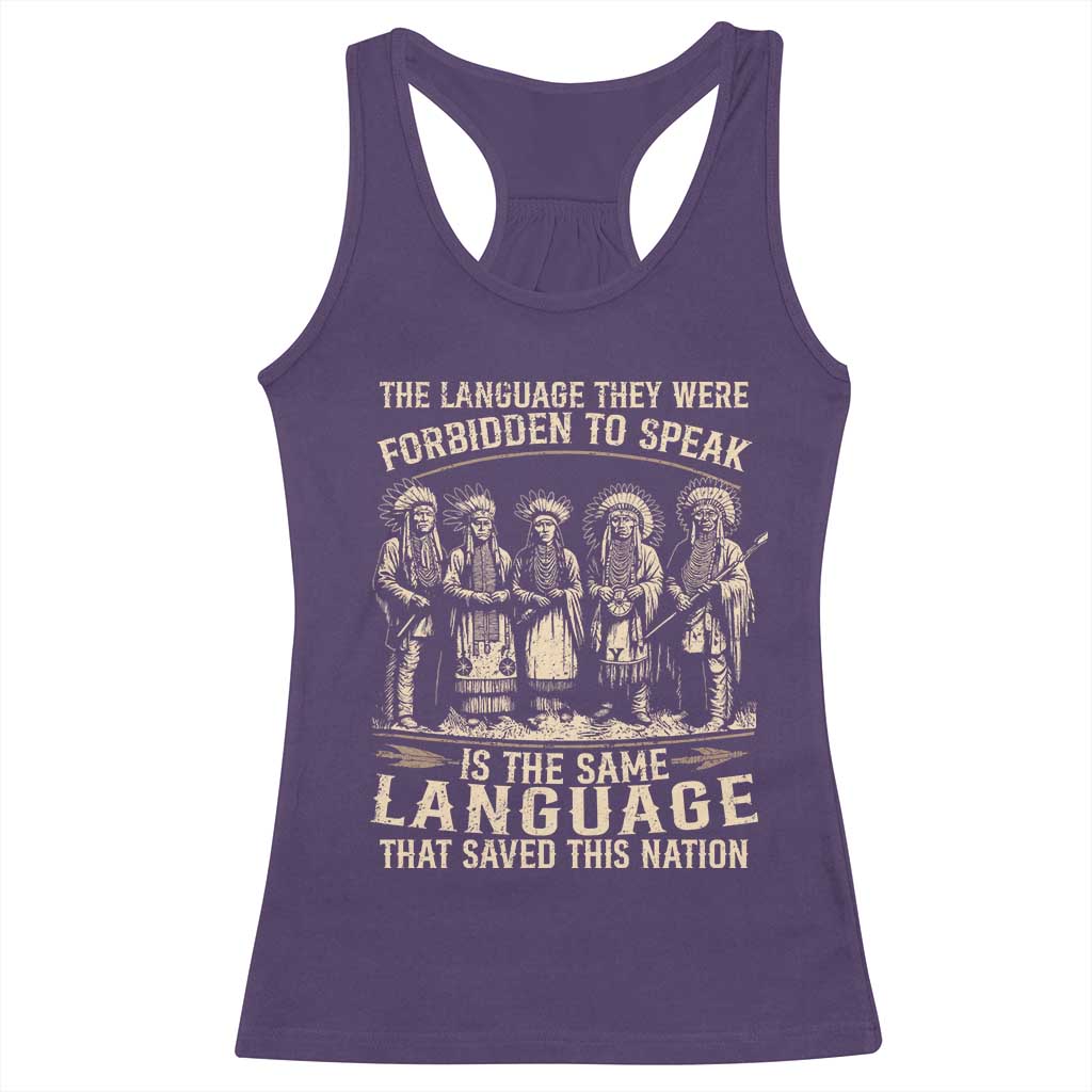 Native American Warrior Racerback Tank Top The Language They Were Forbidden To Speak Saved This Nation TS11 Purple Print Your Wear