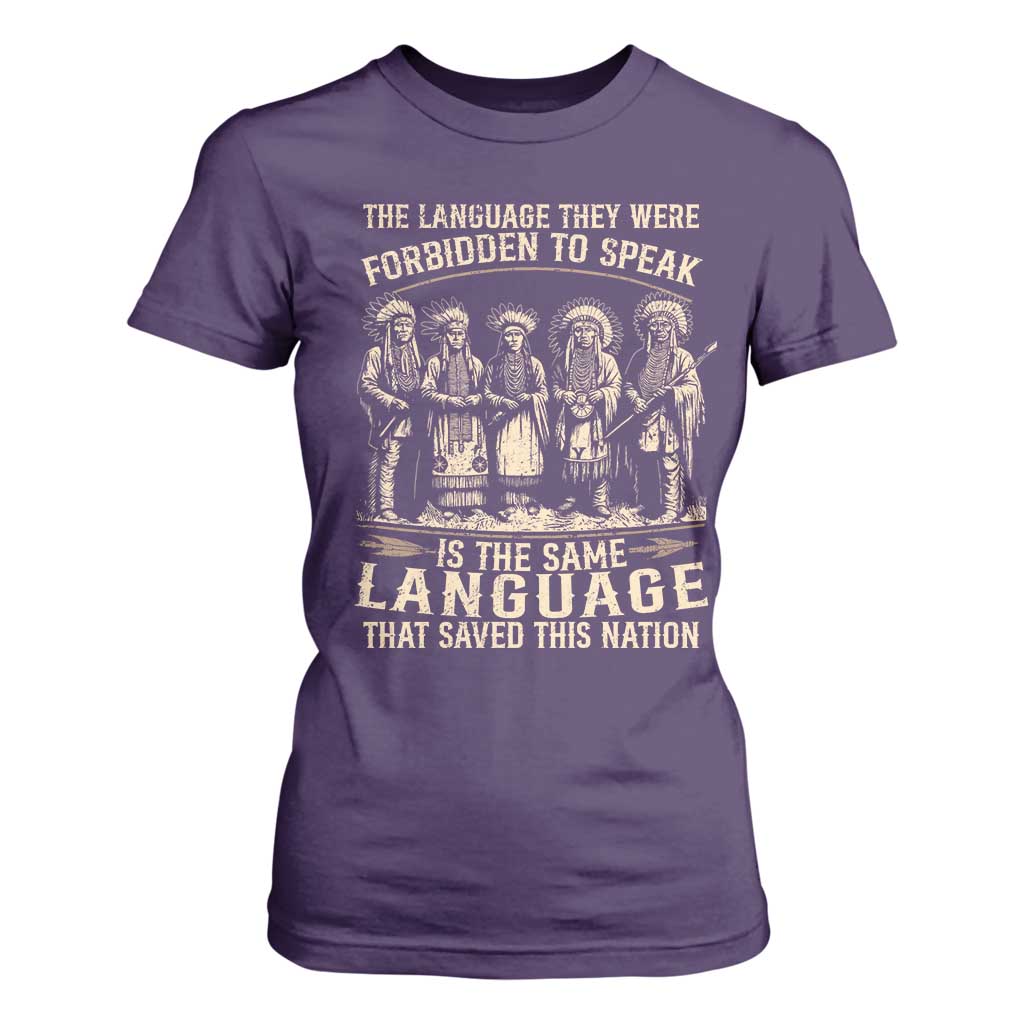 Native American Warrior T Shirt For Women The Language They Were Forbidden To Speak Saved This Nation TS11 Purple Print Your Wear