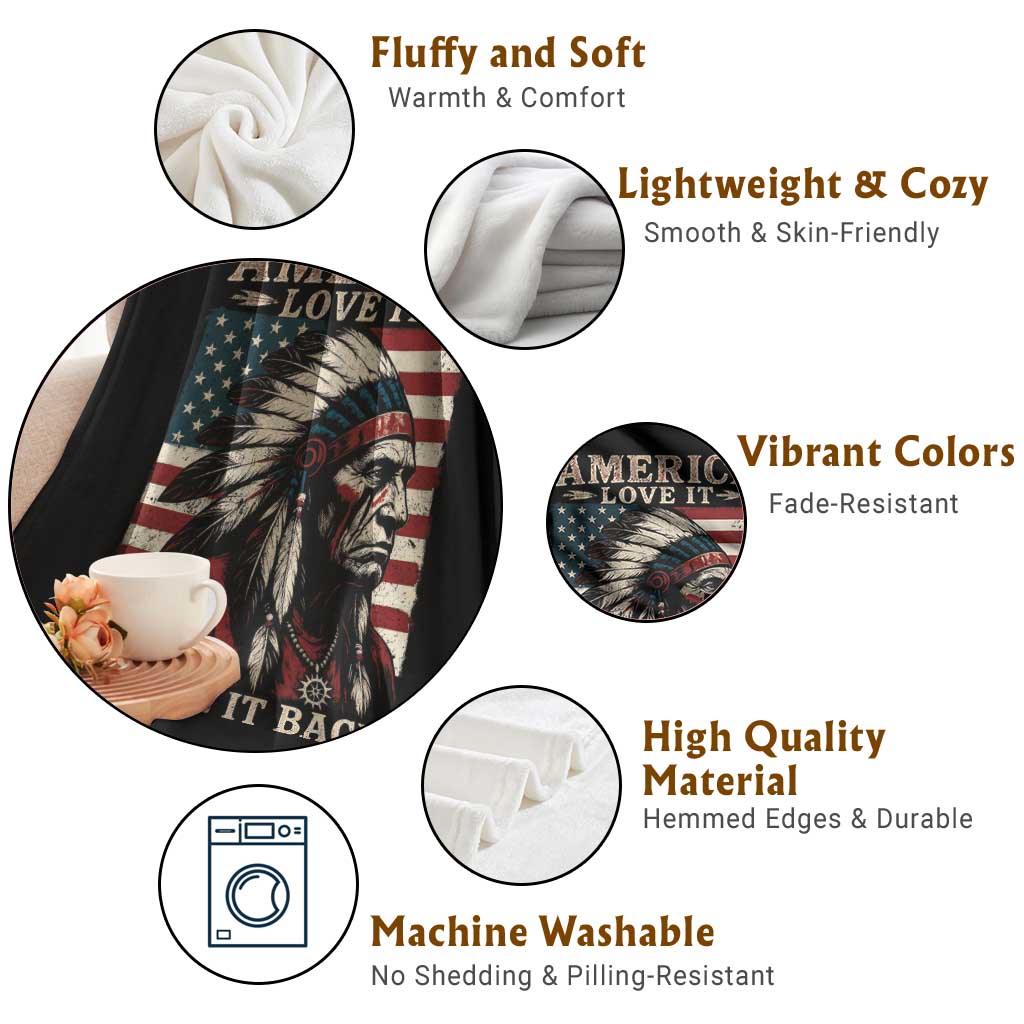 America Love It Or Give It Back Throw Blanket Native American Chiefs Vintage USA Flag TS11 Print Your Wear