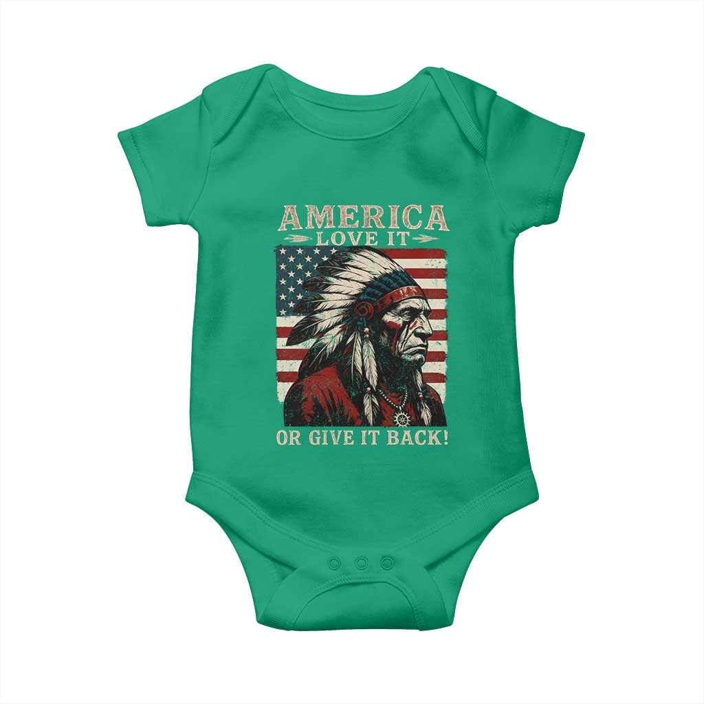 America Love It Or Give It Back Baby Onesie Native American Chiefs Vintage USA Flag TS11 Irish Green Print Your Wear