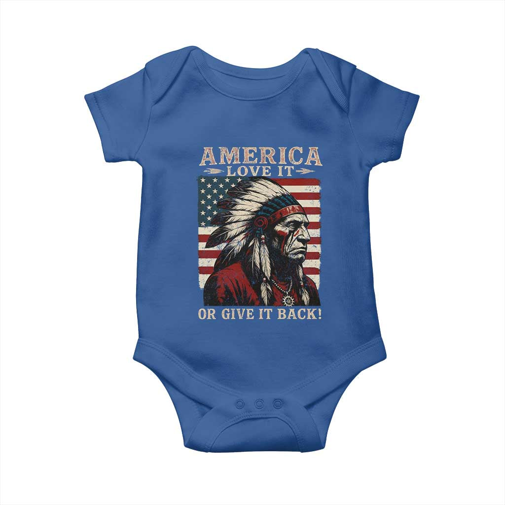 America Love It Or Give It Back Baby Onesie Native American Chiefs Vintage USA Flag TS11 Royal Blue Print Your Wear