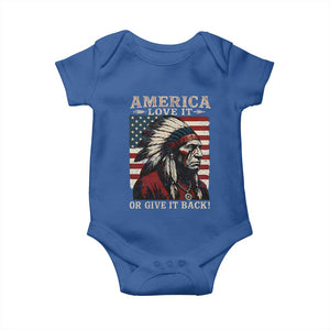 America Love It Or Give It Back Baby Onesie Native American Chiefs Vintage USA Flag TS11 Royal Blue Print Your Wear