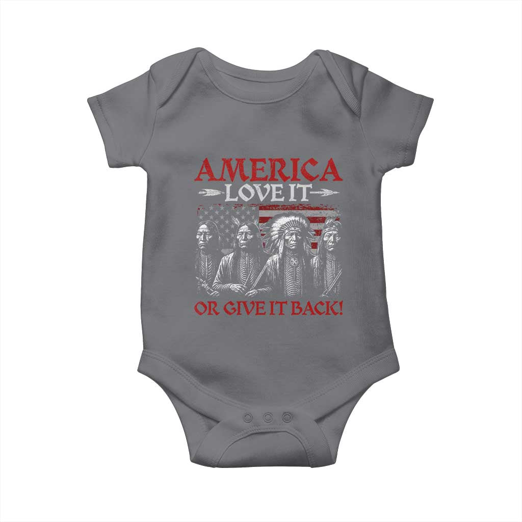 America Love It Or Give It Back Baby Onesie Native American Chiefs USA Flag TS11 Charcoal Print Your Wear