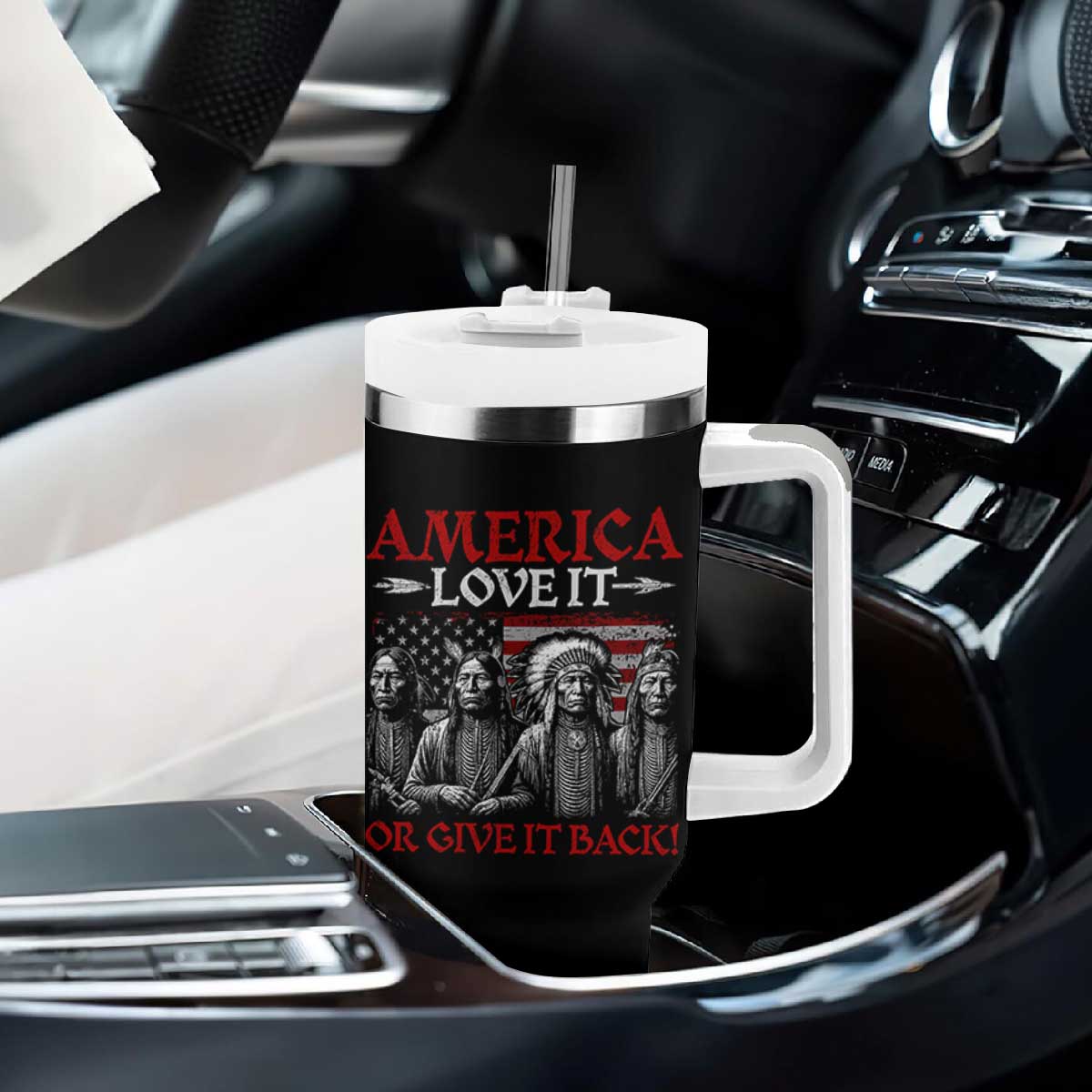 America Love It Or Give It Back Tumbler With Handle Native American Chiefs USA Flag TS11 Print Your Wear