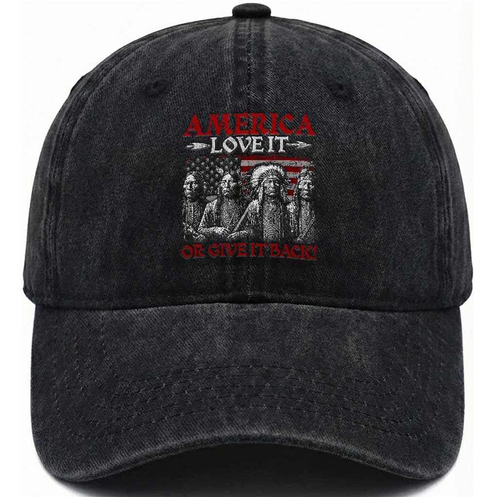 America Love It Or Give It Back Washed Cotton Baseball Cap Native American Chiefs USA Flag TS11 Print Your Wear