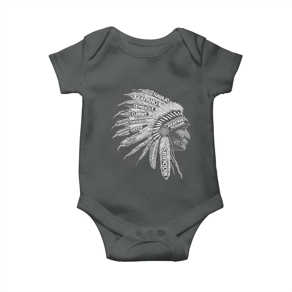 Native American Tribes Baby Onesie Vintage Indian American Chief TS11 Dark Heather Print Your Wear