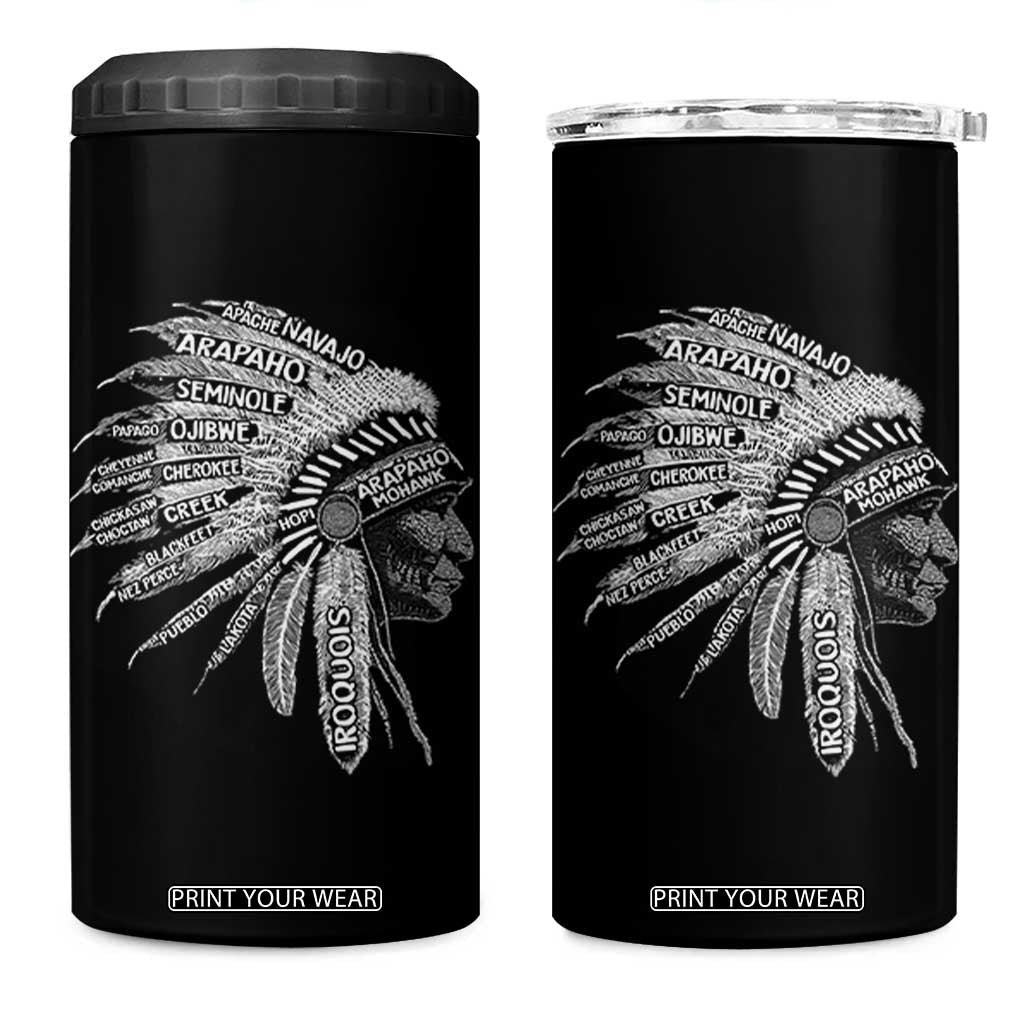 Native American Tribes 4 in 1 Can Cooler Tumbler Vintage Indian American Chief TS11 One Size: 16 oz Black Print Your Wear