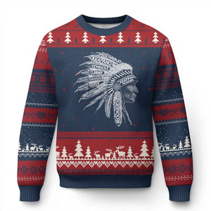 Native American Tribes Ugly Christmas Sweater Vintage Indian American Chief - Print Your Wear