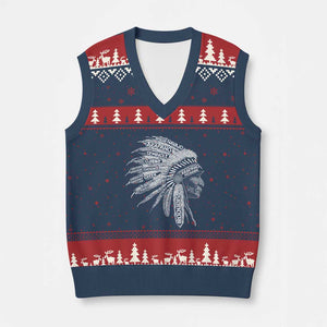 Native American Tribes V-Neck Knit Sweater Vest Vintage Indian American Chief - Print Your Wear