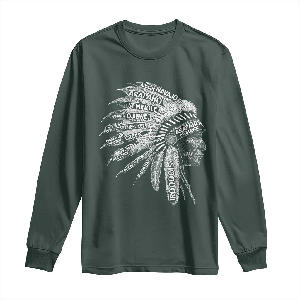 Native American Tribes Long Sleeve Shirt Vintage Indian American Chief TS11 Dark Forest Green Print Your Wear