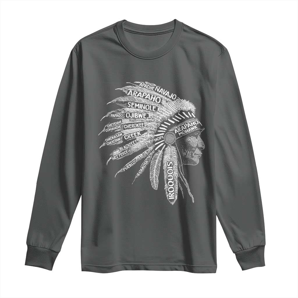 Native American Tribes Long Sleeve Shirt Vintage Indian American Chief TS11 Dark Heather Print Your Wear