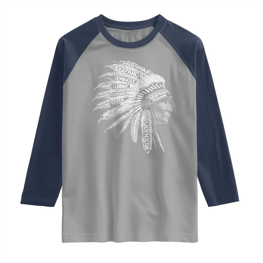 Native American Tribes Raglan Shirt Vintage Indian American Chief TS11 Sport Gray Navy Print Your Wear