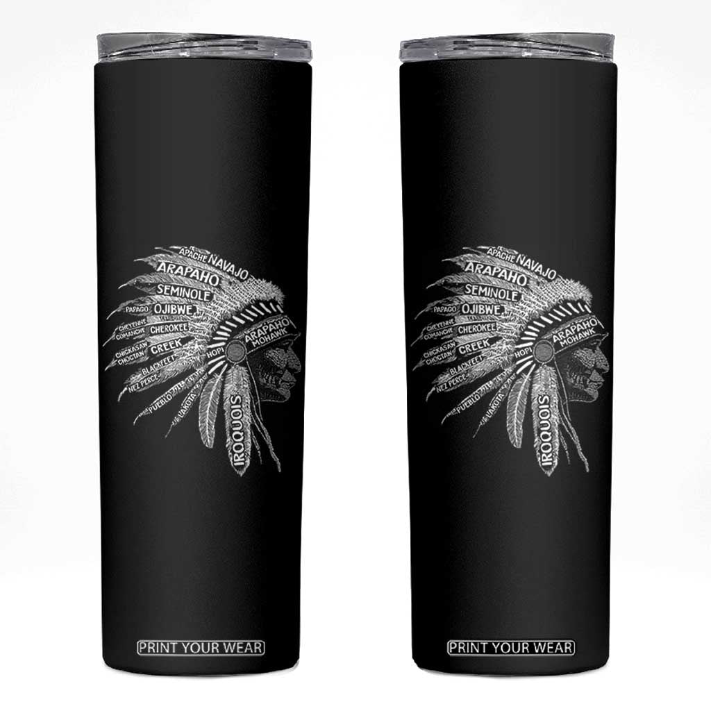 Native American Tribes Skinny Tumbler Vintage Indian American Chief TS11 Black Print Your Wear