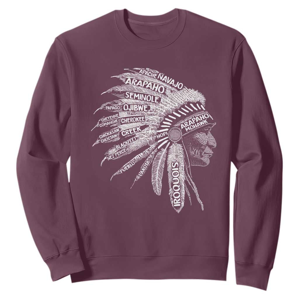 Native American Tribes Sweatshirt Vintage Indian American Chief TS11 Maroon Print Your Wear