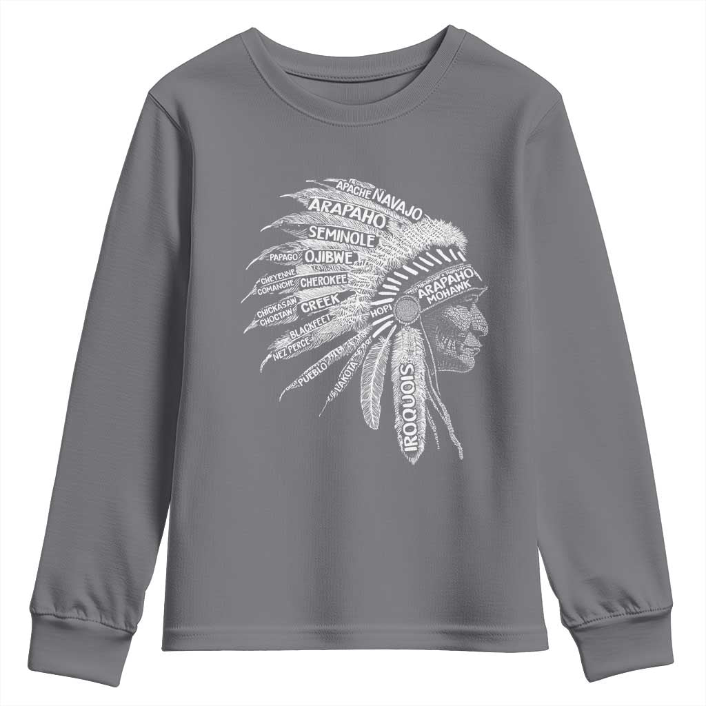 Native American Tribes Youth Sweatshirt Vintage Indian American Chief TS11 Charcoal Print Your Wear