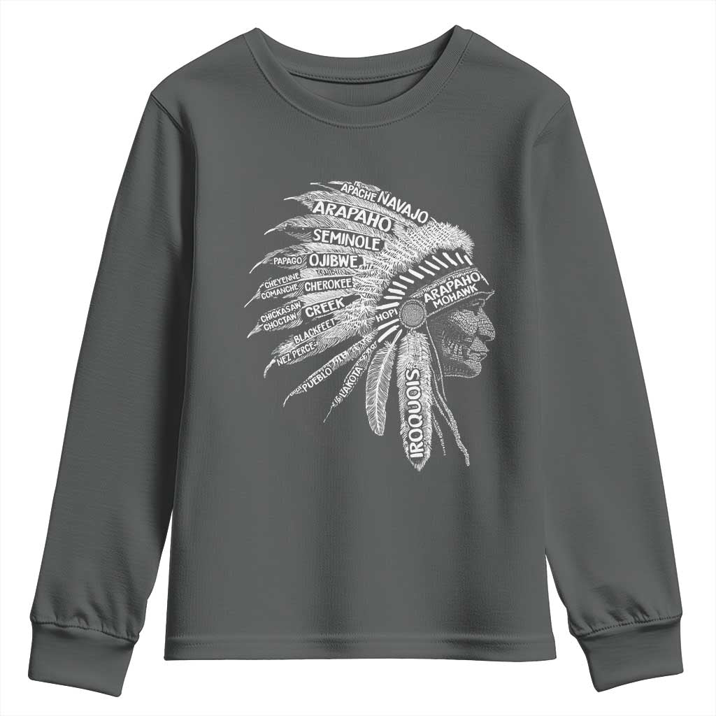 Native American Tribes Youth Sweatshirt Vintage Indian American Chief TS11 Dark Heather Print Your Wear