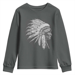 Native American Tribes Youth Sweatshirt Vintage Indian American Chief TS11 Dark Heather Print Your Wear
