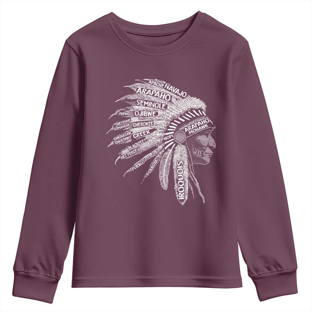 Native American Tribes Youth Sweatshirt Vintage Indian American Chief TS11 Maroon Print Your Wear