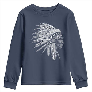 Native American Tribes Youth Sweatshirt Vintage Indian American Chief TS11 Navy Print Your Wear