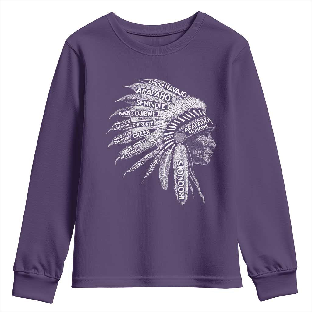 Native American Tribes Youth Sweatshirt Vintage Indian American Chief TS11 Purple Print Your Wear