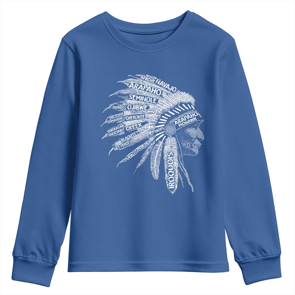 Native American Tribes Youth Sweatshirt Vintage Indian American Chief TS11 Royal Blue Print Your Wear