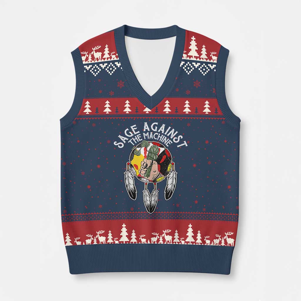 Funny Sage Against The Machine V-Neck Knit Sweater Vest Native American Sage Medicine Wheel TS11 Navy Red Print Your Wear
