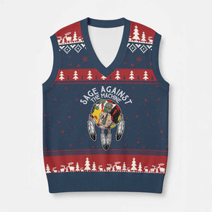 Funny Sage Against The Machine V-Neck Knit Sweater Vest Native American Sage Medicine Wheel TS11 Navy Red Print Your Wear