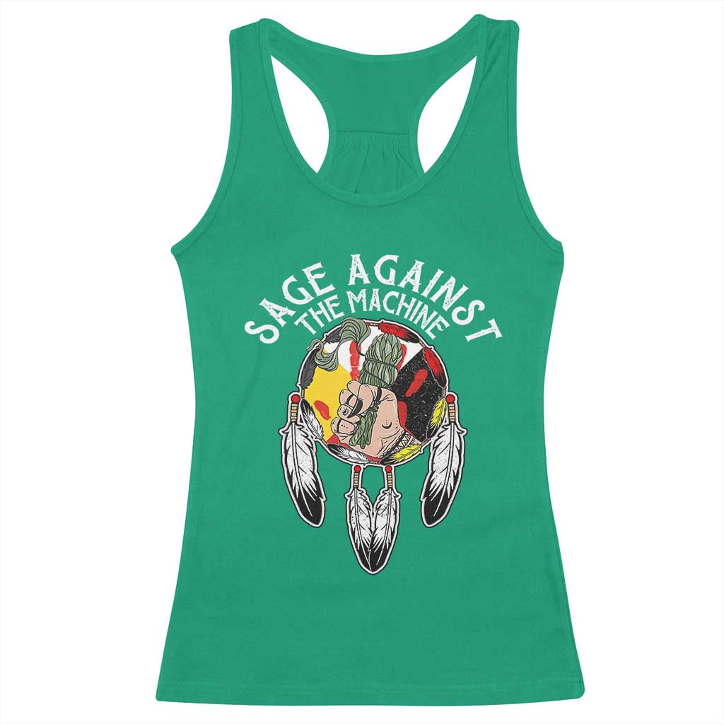 Funny Sage Against The Machine Racerback Tank Top Native American Sage Medicine Wheel TS11 Irish Green Print Your Wear
