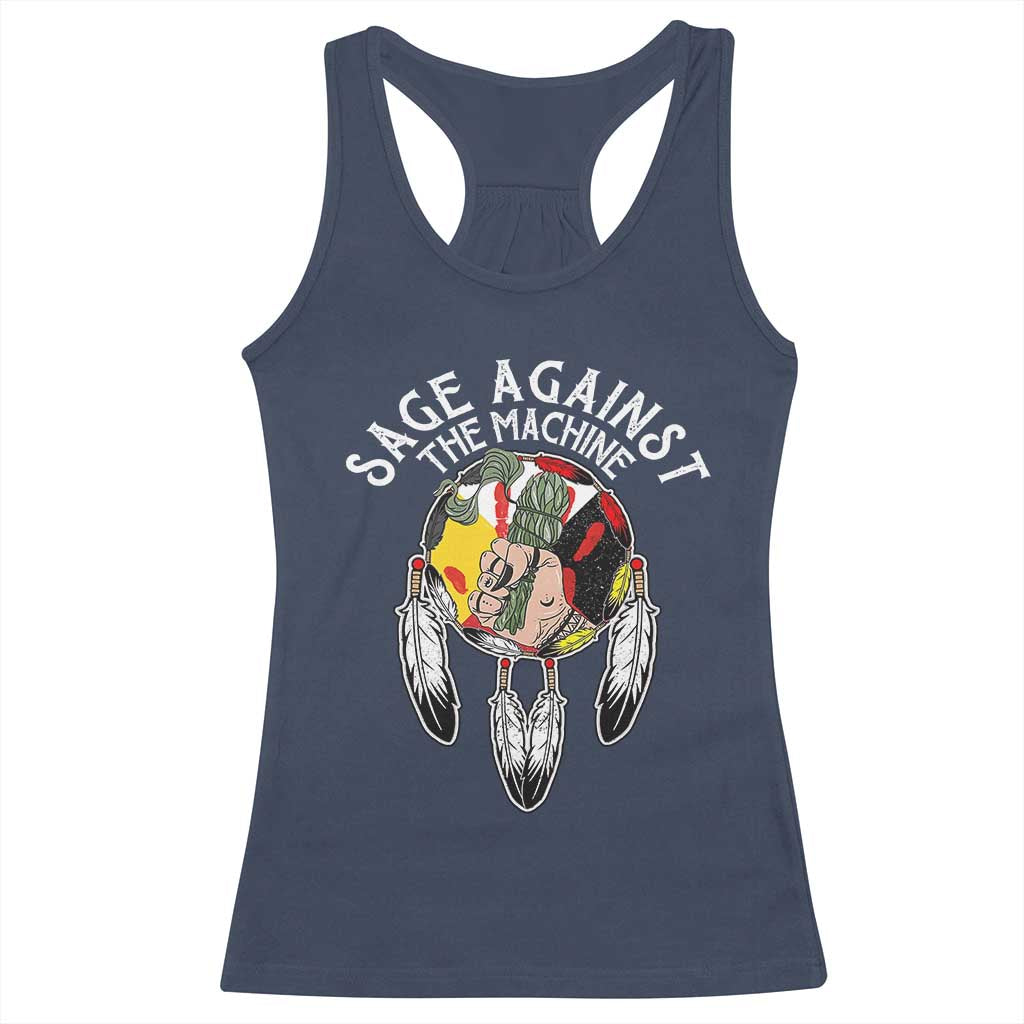 Funny Sage Against The Machine Racerback Tank Top Native American Sage Medicine Wheel TS11 Navy Print Your Wear
