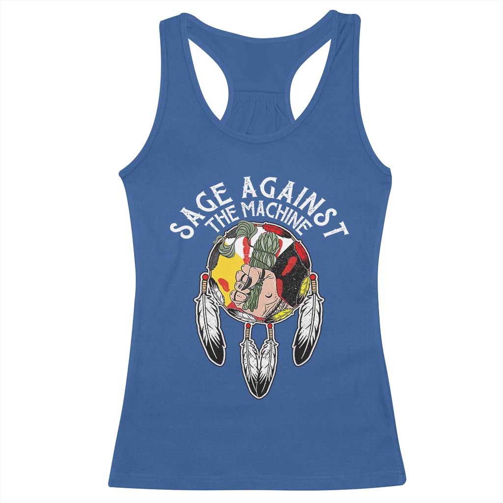 Funny Sage Against The Machine Racerback Tank Top Native American Sage Medicine Wheel TS11 Royal Blue Print Your Wear