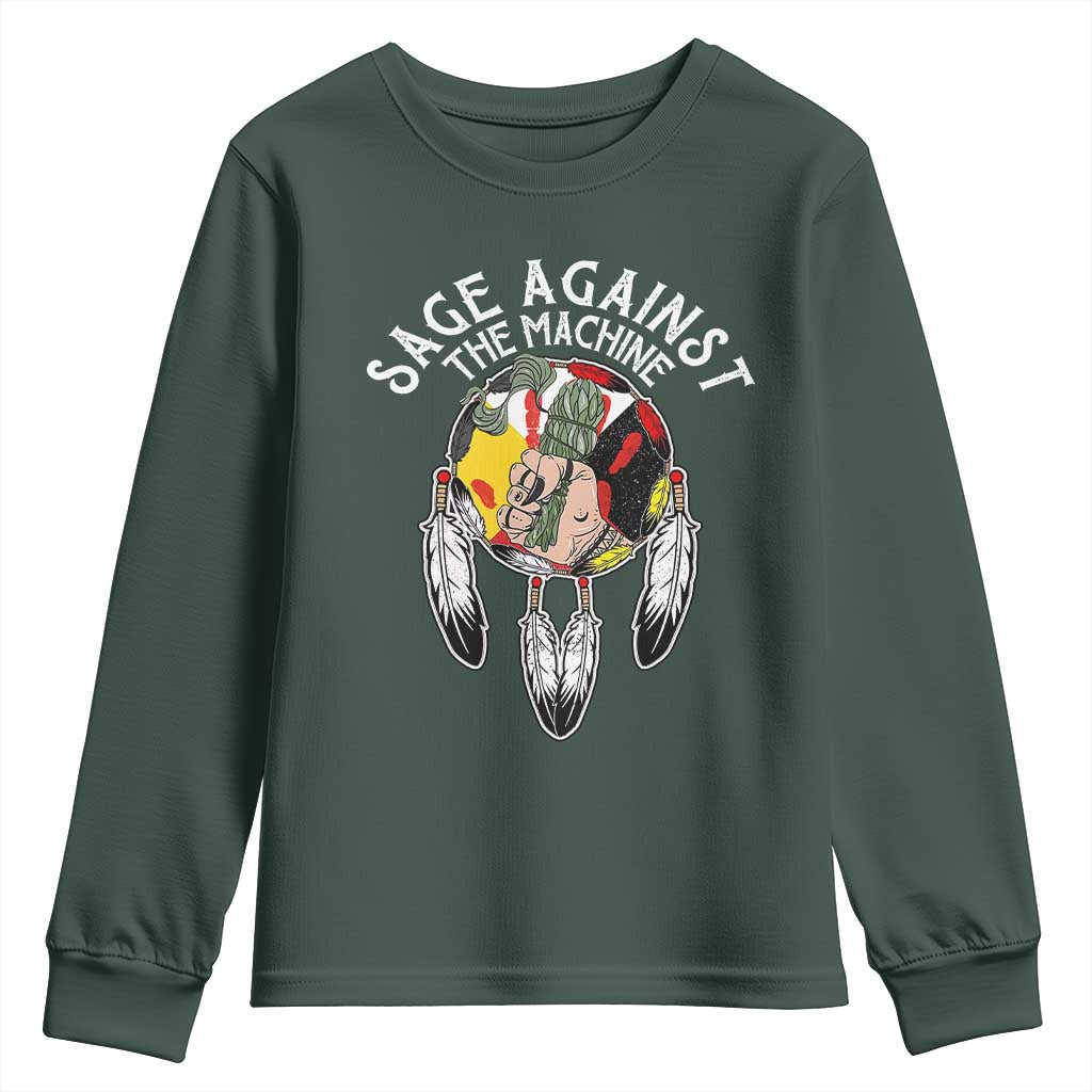 Funny Sage Against The Machine Youth Sweatshirt Native American Sage Medicine Wheel TS11 Dark Forest Green Print Your Wear
