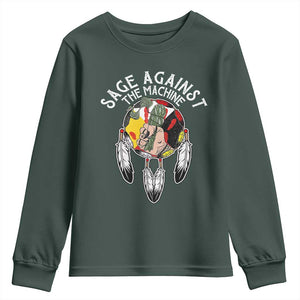 Funny Sage Against The Machine Youth Sweatshirt Native American Sage Medicine Wheel TS11 Dark Forest Green Print Your Wear