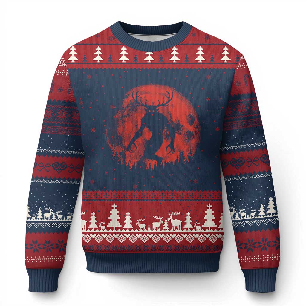 Wendigo Monster Ugly Christmas Sweater Skinwalker Night Stroll Cryptid Full Moon Evil Monster TS11 Navy Red Print Your Wear