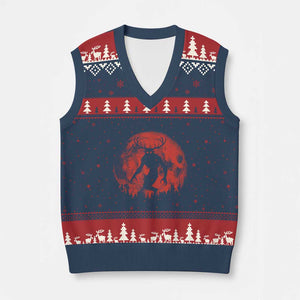 Wendigo Monster V-Neck Knit Sweater Vest Skinwalker Night Stroll Cryptid Full Moon Evil Monster TS11 Navy Red Print Your Wear