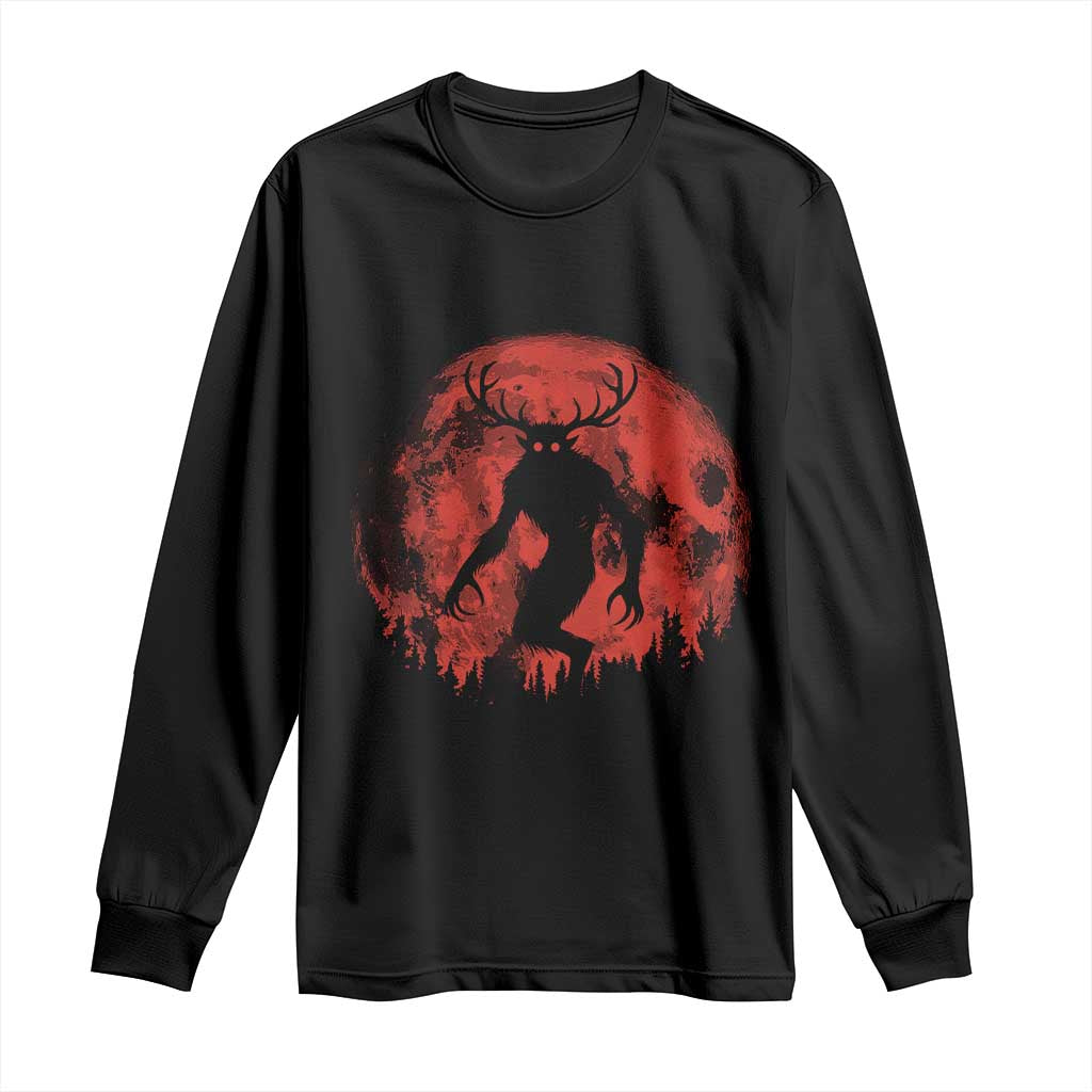 Wendigo Monster Long Sleeve Shirt Skinwalker Night Stroll Cryptid Full Moon Evil Monster TS11 Black Print Your Wear
