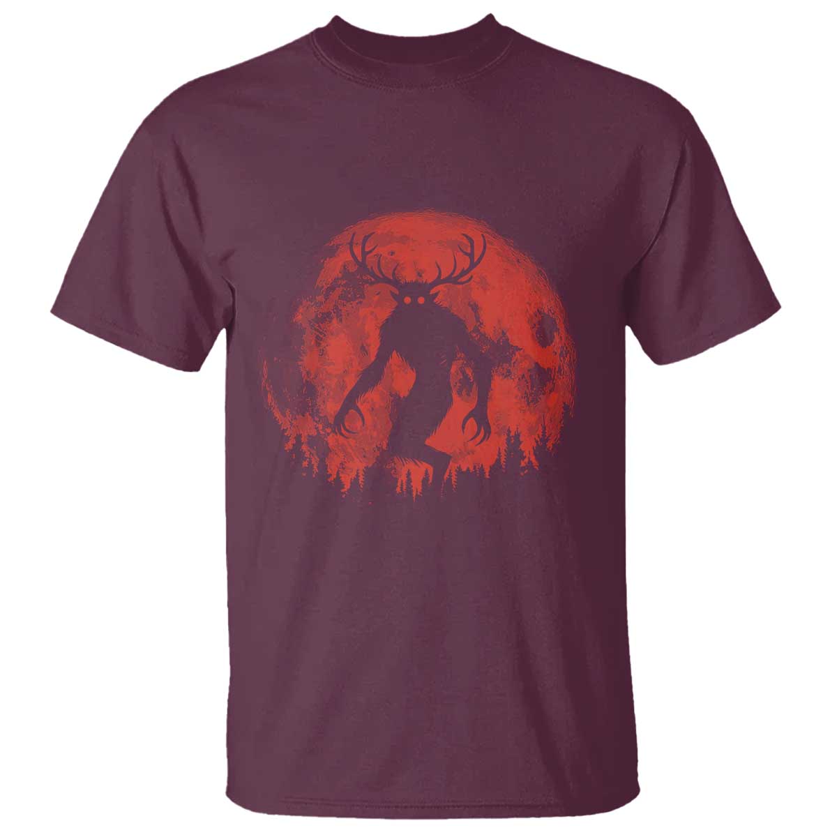 Wendigo Monster T Shirt Skinwalker Night Stroll Cryptid Full Moon Evil Monster TS11 Maroon Print Your Wear