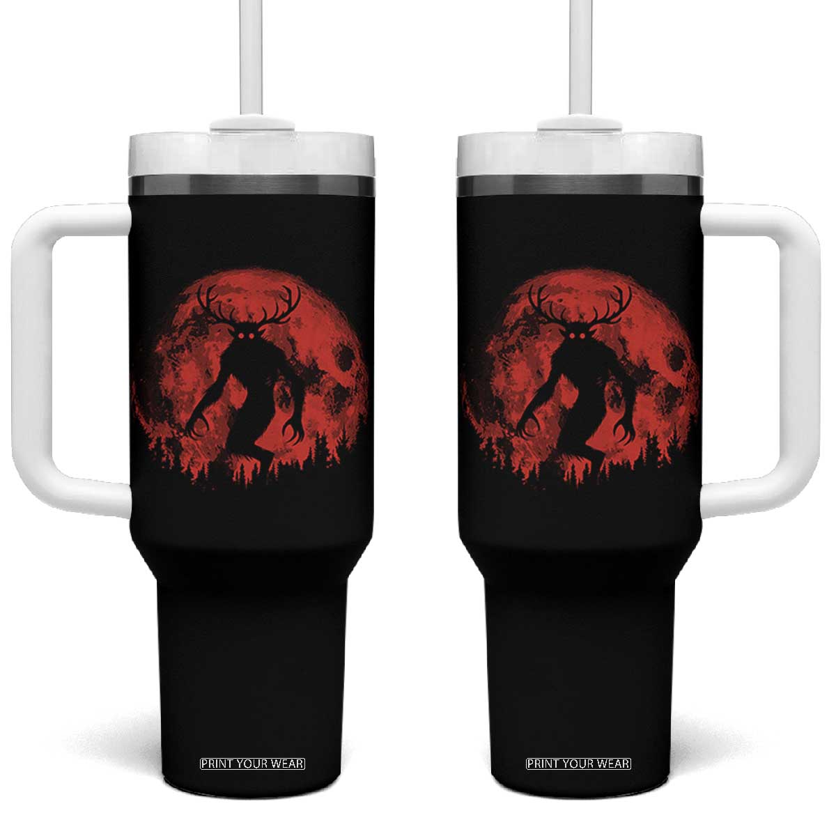 Wendigo Monster Tumbler With Handle Skinwalker Night Stroll Cryptid Full Moon Evil Monster TS11 One Size: 40 oz Black Print Your Wear