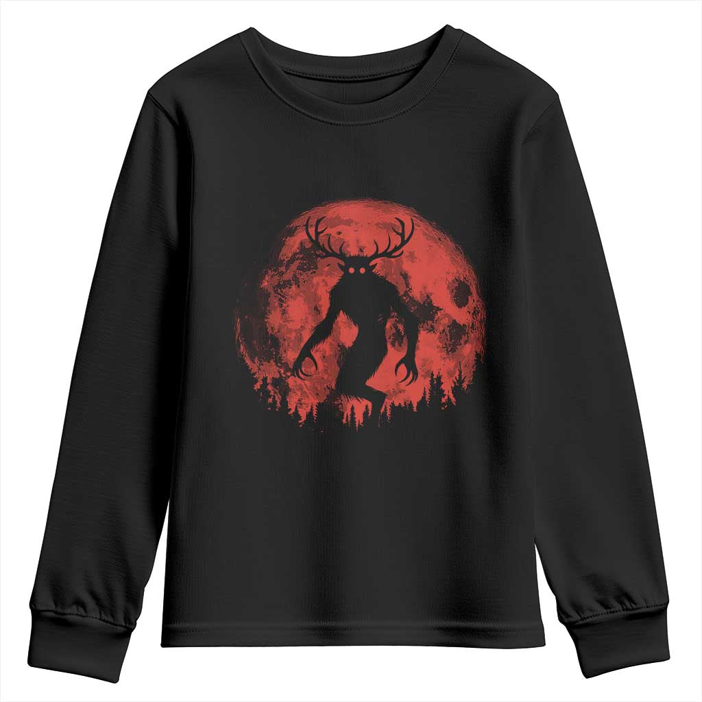 Wendigo Monster Youth Sweatshirt Skinwalker Night Stroll Cryptid Full Moon Evil Monster TS11 Black Print Your Wear