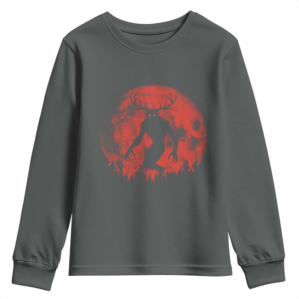 Wendigo Monster Youth Sweatshirt Skinwalker Night Stroll Cryptid Full Moon Evil Monster TS11 Dark Heather Print Your Wear