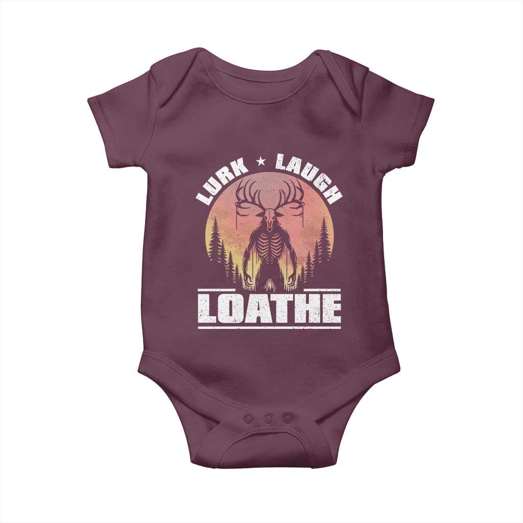 Funny Wendigo Cryptid Lurk Laugh Loathe Baby Onesie TS11 Maroon Print Your Wear