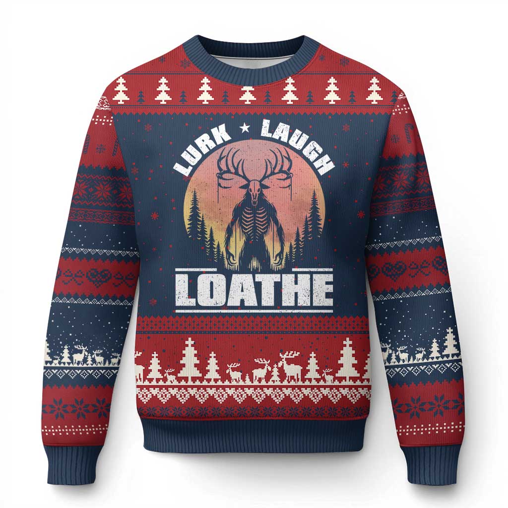 Funny Wendigo Cryptid Lurk Laugh Loathe Ugly Christmas Sweater TS11 Navy Red Print Your Wear