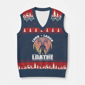 Funny Wendigo Cryptid Lurk Laugh Loathe V-Neck Knit Sweater Vest TS11 Navy Red Print Your Wear