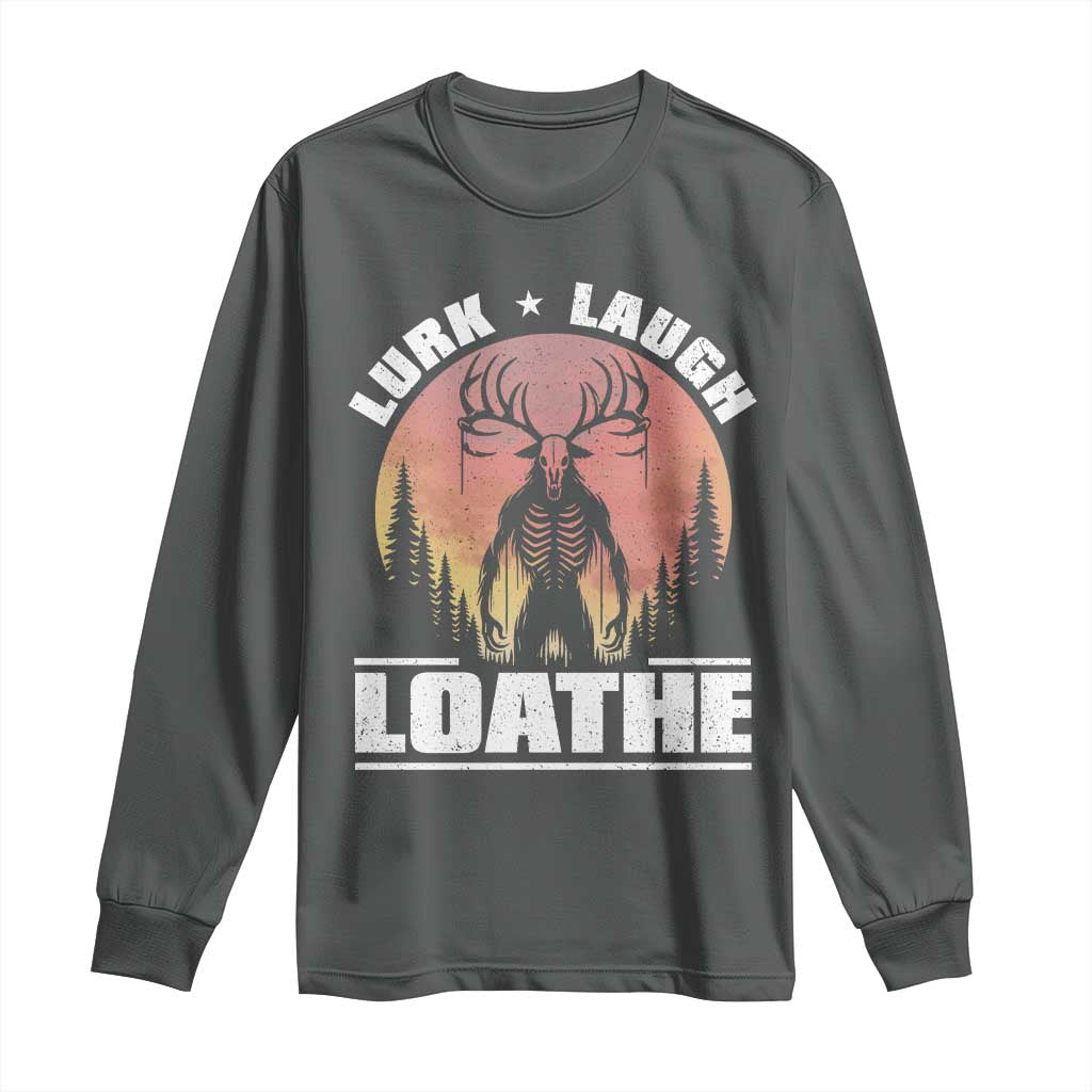 Funny Wendigo Cryptid Lurk Laugh Loathe Long Sleeve Shirt TS11 Dark Heather Print Your Wear